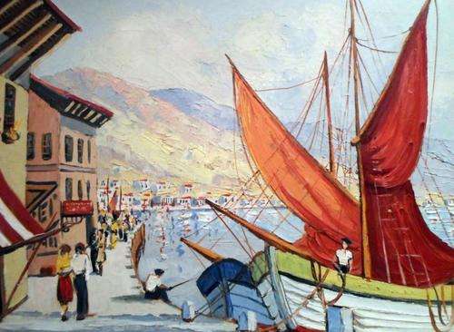 Renaldi - Harbor scene - A beautiful and vibrant painting! - Take a close look!
